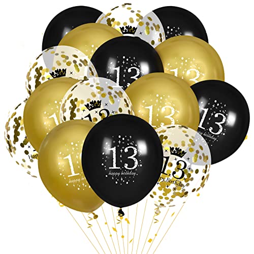 Image of 13th Birthday Balloons for Boys, 15 Pcs Black Gold Happy 13th Birthday Balloons, Black Gold 13th Birthday Party Decorations Balloons for Boys Girls 13th Birthday Decor