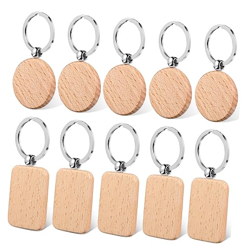 Housoutil 10 Piezas llavero de madera keychains Llavero de bricolaje espacios en clave redondo etiquetas de madera etiquetas numeradas Llaves de madera llaveros de madera en