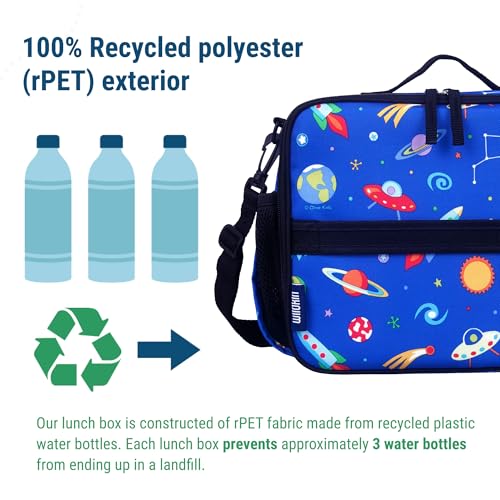 Image of Wildkin Kids ECO rPET Insulated Lunch Box - Keeps Food Hot or Cold, Easy-Clean Lining, Mesh Pockets & BPA-Free - Boys & Girls, Ideal for School, Travel & Daycare - Out of This World