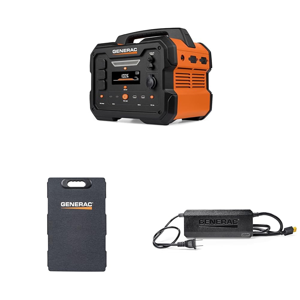 Photo 1 of Generac GB1000 1086Wh Portable Power Station with Generac GS100 100-Watt Solar Panel and Generac 8031 Charge Enhancer 200W Charger GB1000 + GS100 Solar Panel + 200W Charge Enhancer
