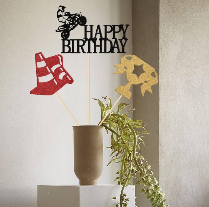 Miniatura 6 de Motorcycle Themed Happy Birthday Centerpiece Sticks, Motorbike Birthday Decorations, Car Theme Birthday Party Decor, Dirt Bike Extreme Sports Party