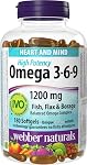 Webber Naturals Oméga 3-6-9 1200 mg huile de poisson, 180 gélules molles claires entériques sans goût de poisson, soutient la santé cardiovasculaire et la fonction cérébrale
