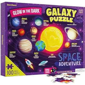 Dan&Darci Glow in The Dark 100 Piece Galaxy Puzzle for Kids – Space Jigsaw Puzzles Toys for Boys & Girls Ages 6-8 – Christmas Birthday Gifts for Age 6 7 8 Year Old Toddler Boy Girl Gift – Planet Toys