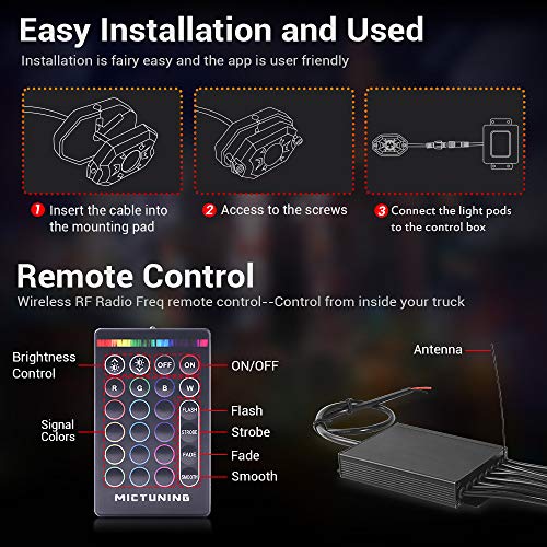 Mictuning Rgb Rock Lights With Rf Remote Control Multicolor Neon Underglow Led Lighting Kit - 8 Pods #TOP5