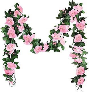YMIFEEY 3PCS /21.6 Ft Artificial Flower Garland Fake Rose Vine Hanging Silk Flowers Plants Decorations Pink Rose Garland for Wedding Arch Home Party Garden Wall Art Décor (Pink)