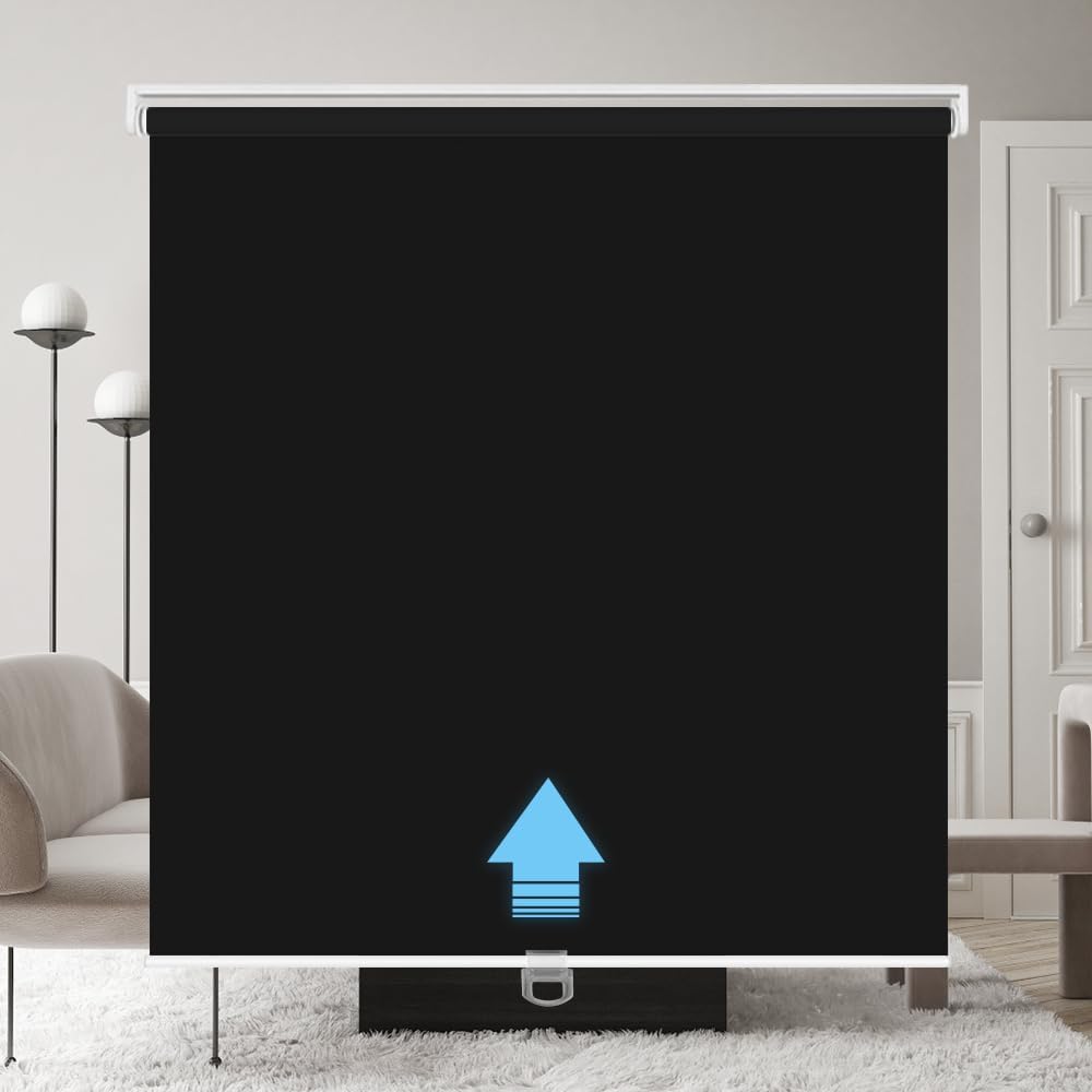 LUCKUP Blackout Cordless Roller Shades for Windows, Room Darkening Free-Stop Pull Down Rolling Blinds, Waterproof Thermal Insulated Window Shades for Home & Office, Black, 28" W x 72" L Black 28"W x 72"H