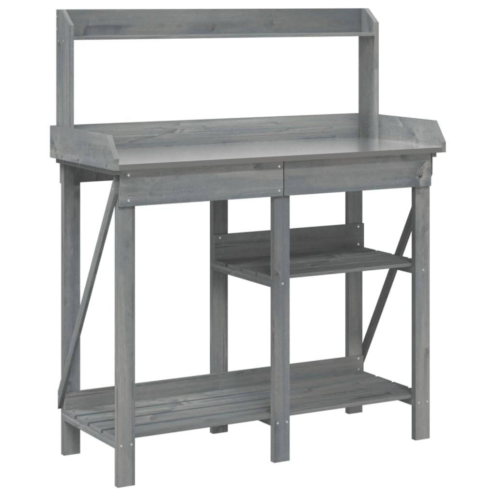 vidaXL Potting Bench with Shelves, Plant Stand for Potted Plants, Potting Table for Indoor Outdoor Home Garden Terrace, Grey Solid Wood Fir