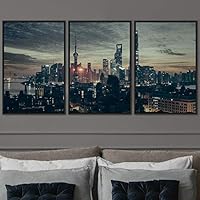 3 Piece Framed Canvas Wall Art City Illuminations Canvas Prints Home Artwork Decoration for Living Room,Bedroom - 16