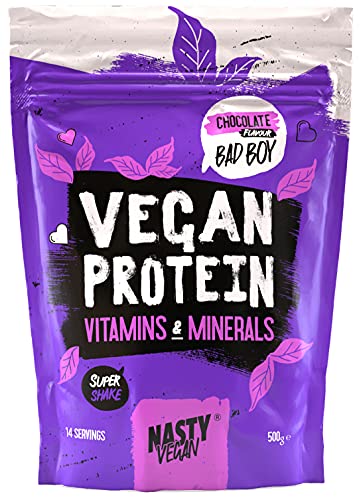 Nasty Vegan Chocolate Super Shake Powder 500g | 21g Protein 4g BCAA per Serving | 26 Vitamins & Minerals | Natural Sweetener | No Sugar, Gluten or Gums