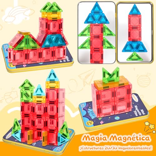 Miniatura 6 de Leagoera Mini Bloques Magnéticos Construccion Niños 32 Piezas Construcciones Magneticas Niños Juguetes Niños 3 Años