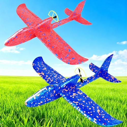 HSRBO 2 Pack Electric Foam Airplane Toy,Throwing Whirly Gliders Plaything Aeroplane with USB...