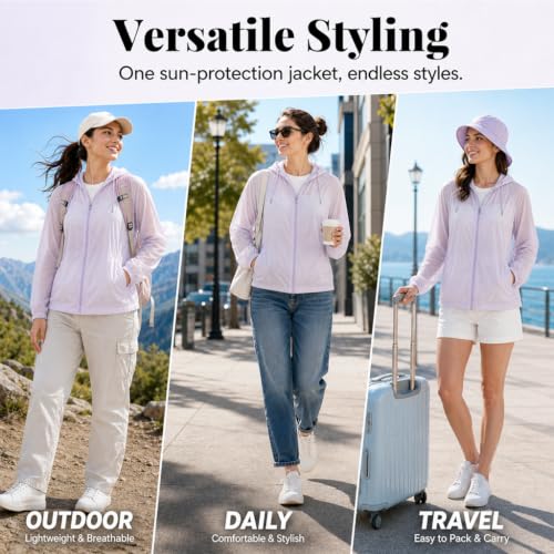 Image of Venzina Sunscreen Jacket for Women with Hood Ice Silk Windbreaker Zip Up