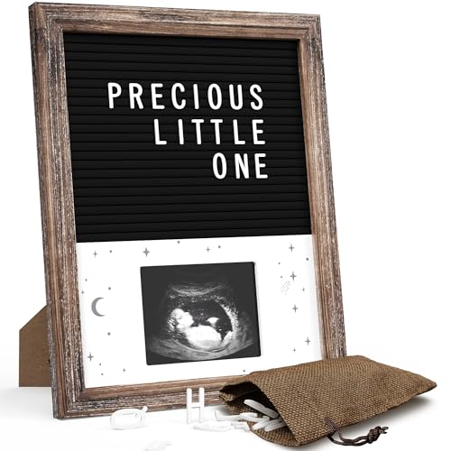Image of Rustic Style Baby Keepsake Photo Frame - Felt Letterboard 12x10 IN, 4"x3" Sonogram Picture or Adorable Snapshots, Customizable 2+1 Letter Boards, Pregnancy Announcements Ideas, Gender Reveal Gift