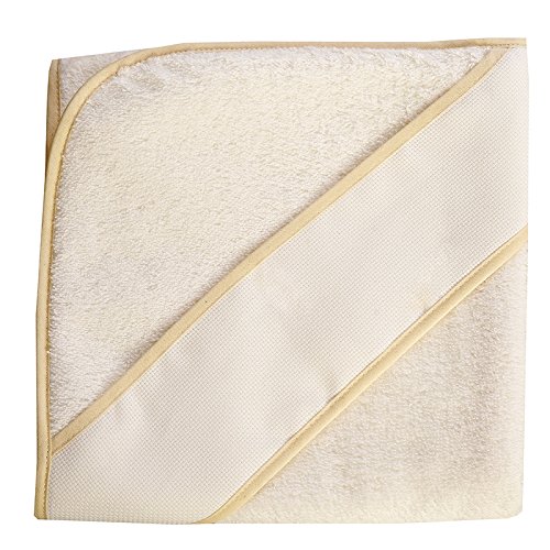 PURALGO-puro algodón. Toalla para bebés de punto de cruz, con gorrito. (blanco/ribete beije) Cover