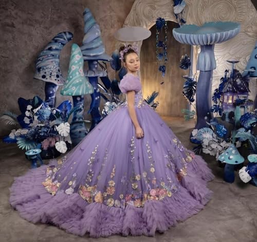 Mauuwy Ruffles Flower Girl's Dress Embroidered Pageant Dresses for Kids Layered Tulle First Communion Gowns for Children2