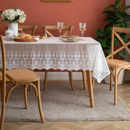 Nappe blanche en dentelle florale 130x220 cm rectangulaire pour table de salle à manger - 3