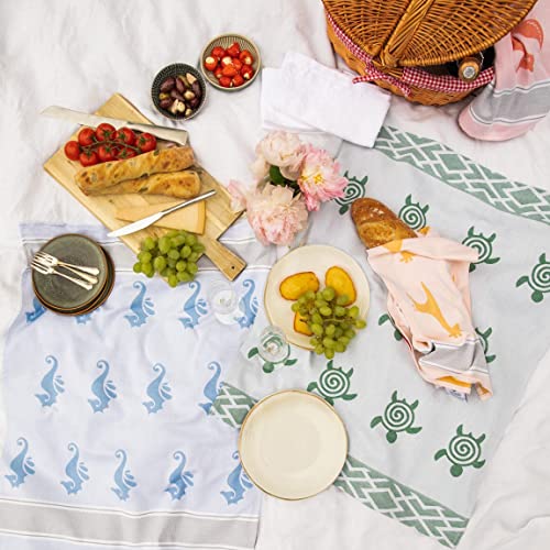 Saewelo Set Of 4 Tea Towels In Gift Packaging, 100% Cotton, 19.7 X 27.6 '' (Small Safari - Fox, Seahorse, Giraffe & Turtle) #TOP3