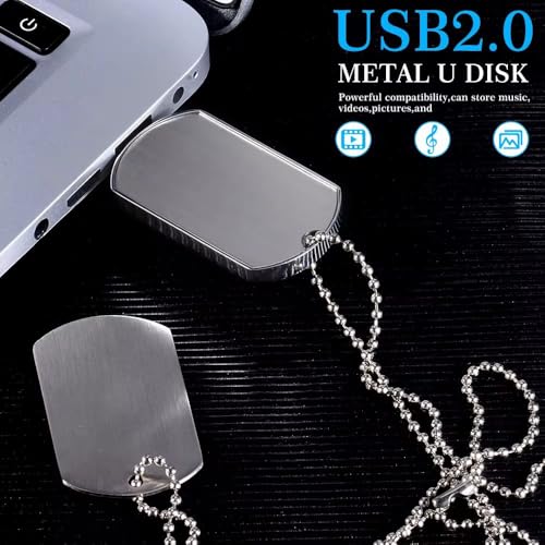 Image of 128gb Pendrive Slider USB Flash Drive Dog Tag Style, Metal, Silver, with Ball Chain Necklace, Portable Memory Storage, 1Pc, Novelty USB, Grade A chip