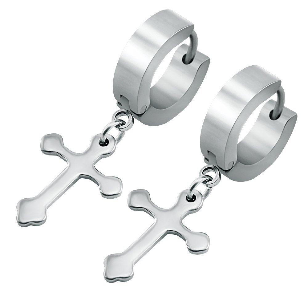 Stainless Steel Cartilage Earrings Hinged Snap Huggie Hoop Earrings Dangle Anchor Cross Heart Peace Skull