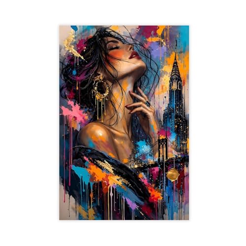 Décoration sur toile figurine féminine bohème | Affiche idéale chambre et bureau cozy