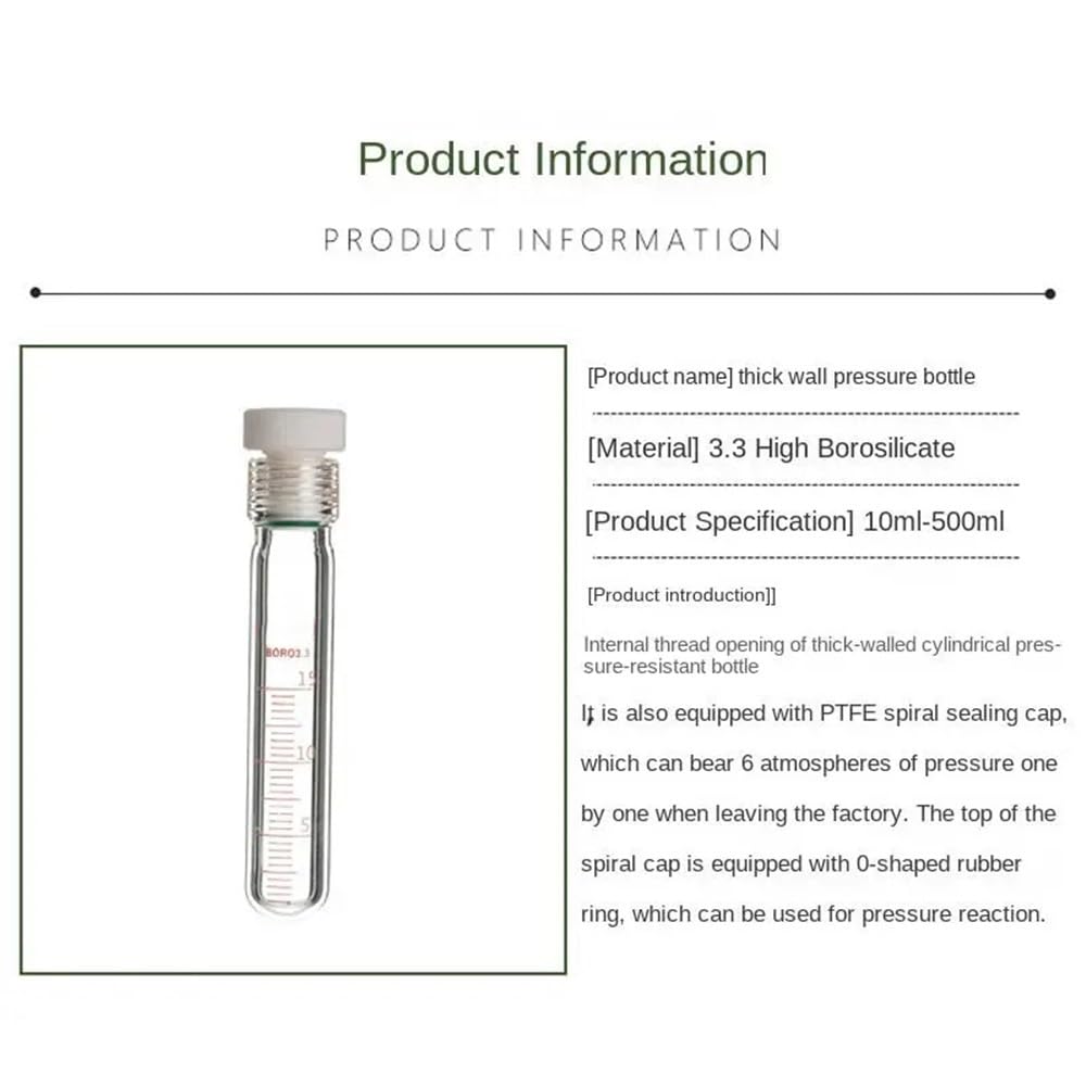 Cristalería de Laboratorio Botella de presión de pared gruesa Botella de presión de tornillo Tubo de presión de vidrio Tubo de reacción de PTFE(50ML)