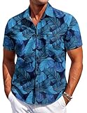 Men's Cuba Guayabera Exquisite Hollow Embroidered Button Front Shirt, Summer Beach Vacation Short Sleeve Shirts (RNTB,Medium)