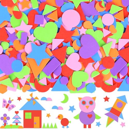 870Pcs Foam Stickers Colorful Foam Shapes Stickers with Star Moon Heart Self Adhesive Geometric Stickers for DIY Crafts Journaling Scrapbooking Arts Classroom Project Christmas Party Decor