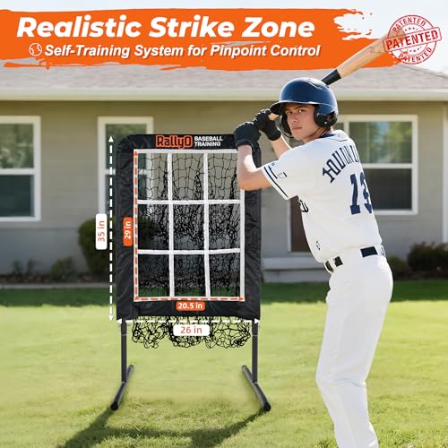 Image of Pitching Net, 9 Hole Baseball & Softball Pitching Net with Strike Zone, Adjustable Pitching Target with 9 Pocket Design, Portable Pitching Practice Equipment