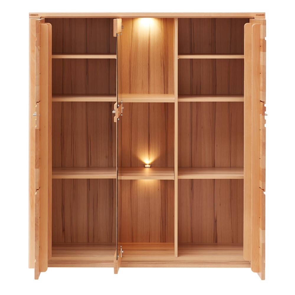 Lomadox Wohnzimmer Esszimmer Highboard Anrichte Kommode inkl. Beleuchtung, Front Kernbuche massiv