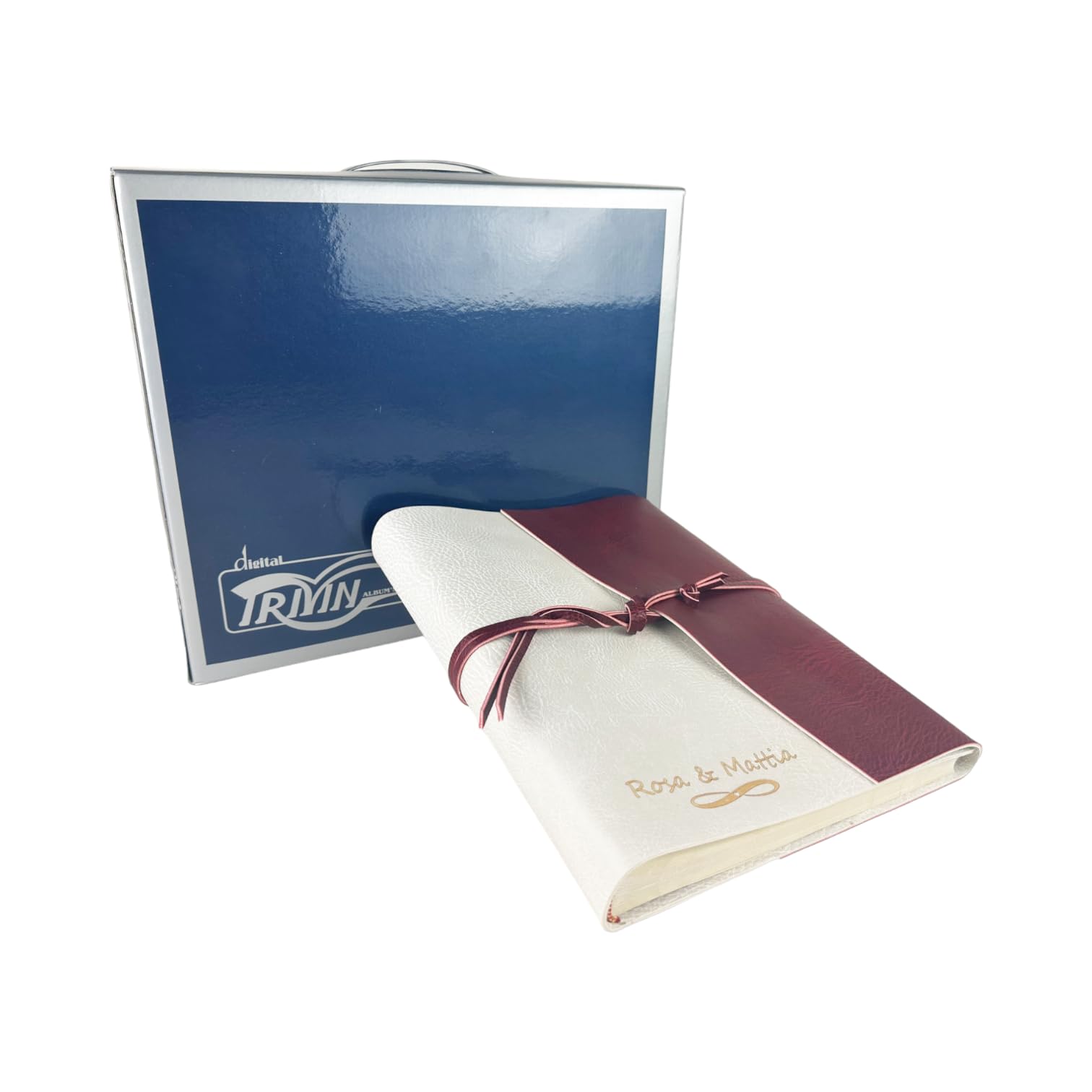 Álbum de fotos – Double Vintage – piel sintética personalizable con grabado. Ideal para bodas, aniversarios y eventos (con grabado, polar - rojo)