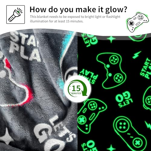 Gaming Blanket for Boys, Glow in The Dark Gamer Blankets, Gaming Gifts for Men, Cool Gamer Gifts for Teenage Boys, Birthday 50"x 60"