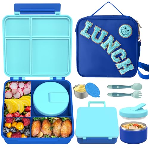 Aimsnk Kids Bento Lunch Box with 8oz Soup Thermo, Kids Leakproof Lunch Food Containers with 4