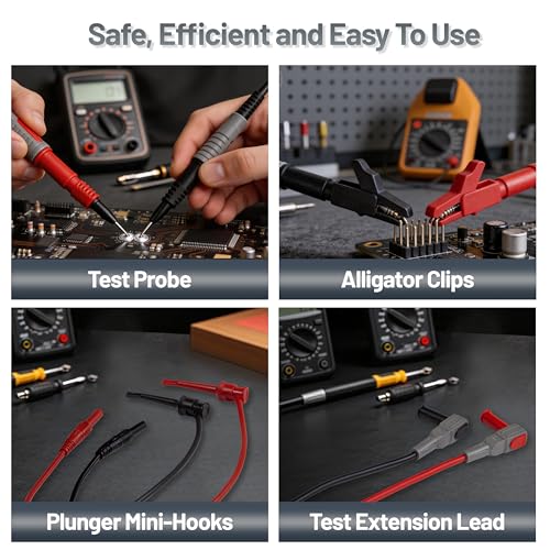 Image of 27-Piece Multimeter Test Leads Kit, Professional Test Lead Set with Gold-Plated Probes, Alligator Clips, Test Hooks, Back Probe Pins for Automotive, Industrial & Home Electrical Testing