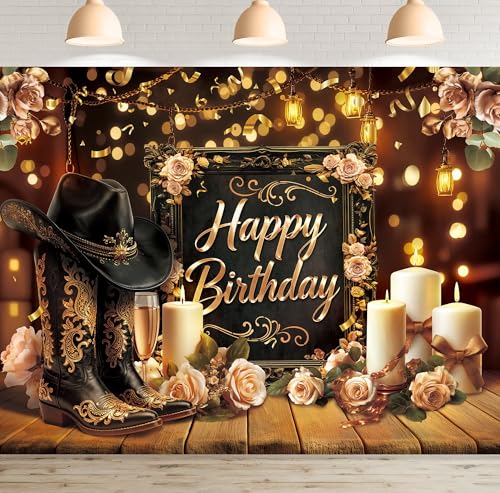 Western Cowboy Birthday Backdrop Rustic Boots Wooden Rose Party Decorations