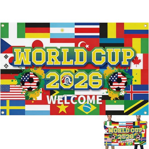 Franimo 2026 Soccer Cup Backdrop 7143 Large World Tournament Cup Banner for Fans Fade-Resistant Polyester Fabric Photo Booth Background for Soccer Sports Events Party Decor Celebration