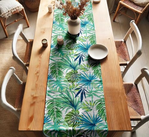 Vargottam Twill Cotton Table Runner – Premium Tropical Leaves Print Table Decor – Soft & Durable, 14-Inch Wide – Machine Washable – for Boho, Farmhouse, Rustic Interiors