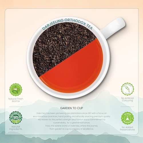 Image of DABRI Darjeeling Orthodox Black Tea 32 Pyramid Dip Tea Bags | No muslin or paper used | Authentic Black Tea from the premium estates in Darjeeling | Light, Floral & Muscatel Flavor