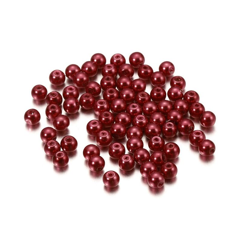 100pcs Red Glass Pearls Beads 8mm Round Imitation Pearls Beads Loose Craft Bead for Bracelets Necklaces DIY Crafting