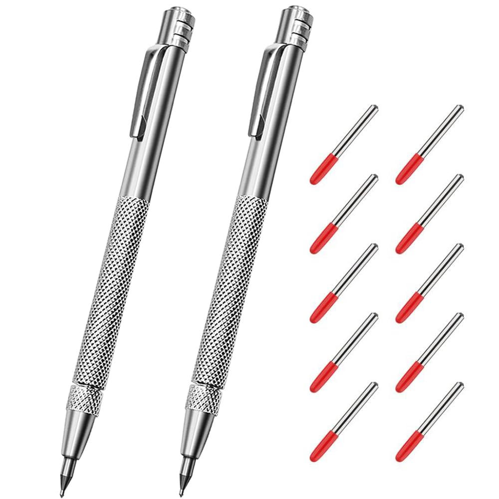 Eyech 2Pcs Scriber Marking Tools Tungsten Carbide Tip Scriber with Magnet, Etching Engraved Pen for Glass/Wood/Ceramics/Metal Sheet, 2 Pens + 10 Replacement Tips