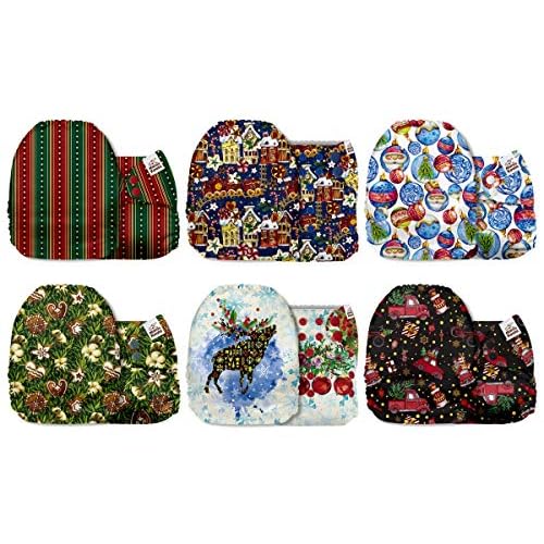 Mama Koala 3.0 Cloth Diapers for Babies with AWJ Lining, 6 Pack with 12 5-Layer Bboo(No Microfiber) Cloth Diaper Inserts - Reusable and Washable Pocket Diapers(12-My Warm Heart)