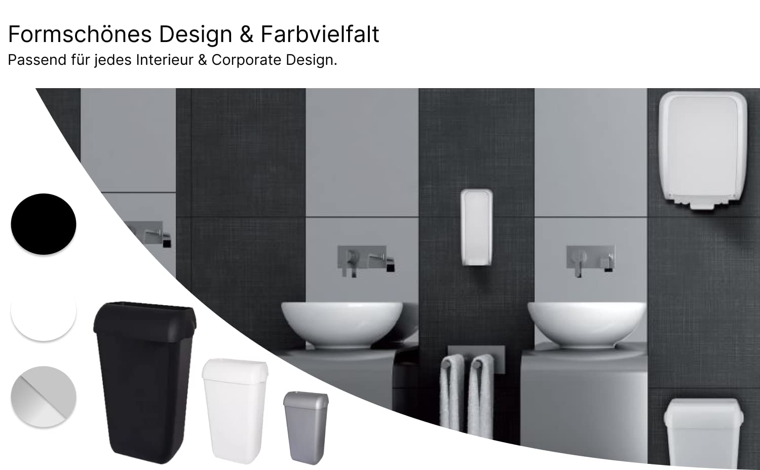 Premium BIN Abfallbehälter 25 Liter Weiß | ABS-Kunststoff, Einwurfwölbung, Deckel & Wandhalterung inkl., für Sanitärraum, Büro, Küche & WC