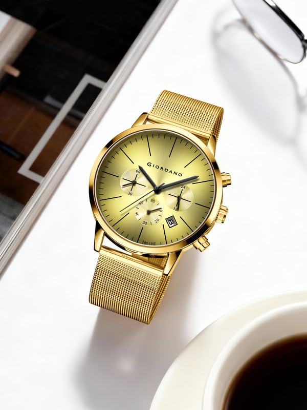 Image of Giordano Formal Chronograph Watch for Men with Round Dial, Mesh Metal Strap, and Date Display