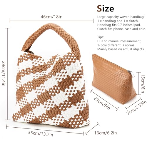 Image of Woven Tote Bag for Women, Fashion Woven Bags for Women Vegan Leather Shoulder Handbags Large Summer Beach Travel Bag