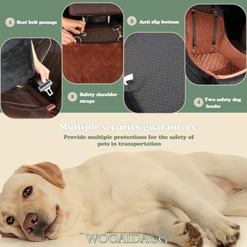 WOOAIDAGG Hundeautositz für mittelgroße Hunde, Auto-Reisebett für Haustiere mit Sicherheitsgurt-Kanal, abnehmbar und waschbar, verstellbaren Gurten, 3 Gurte (Schwarz/Grau)
