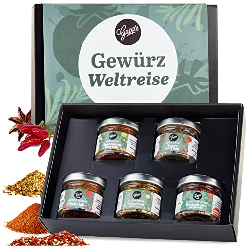 Gepp's Feinkost Gewürzreise I Mini Gewürze aus aller Welt I Gewürzmischungen von allen Kontinenten I Geschenkset für Sie & Ihn perfekt zum Grillen und Kochen I Spices zum Verfeinern von Dips & BBQ