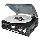 Boytone BT-37B-C Bluetooth 3-Speed Stereo Turntable, Wireless Connect to Devices speaker(Bluetooth out transfer), 2 Built-In Speakers, LCD Display, AM/FM Radio, USB/SD/AUX+ Cassette player/MP3