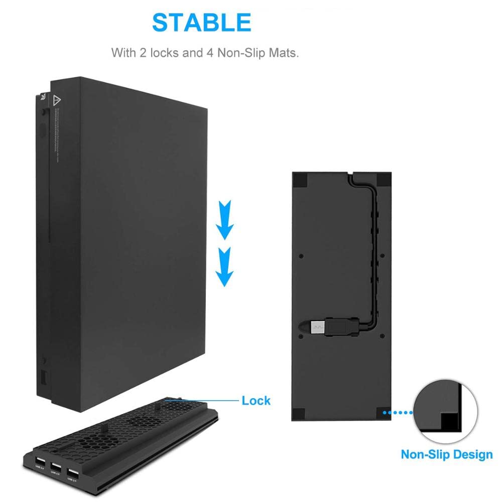 N+B Soporte Vertical de Refrigeración para Xbox One X, 3 Ventiladores, 3 Puertos USB, Negro