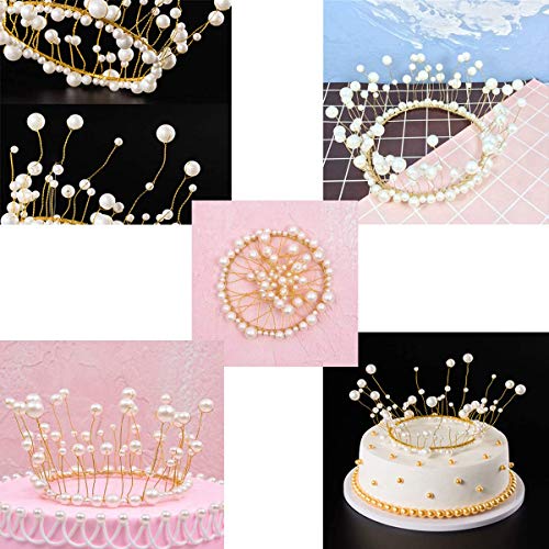 Image of Cake Topper White Pearl Gold Crown Cake Decorations for Wedding Birthday Party Decoration Party Decorations Queen Princess Tiara