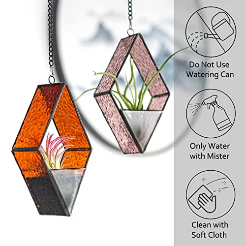Stained Glass Hanging Plant Terrariums, 2 Packs Geometric Window Glass Planters With Chain For Windowsill Decor Small Succulent Tillandsia Glass Terrarium Minimalist Air Plant Holders #TOP5