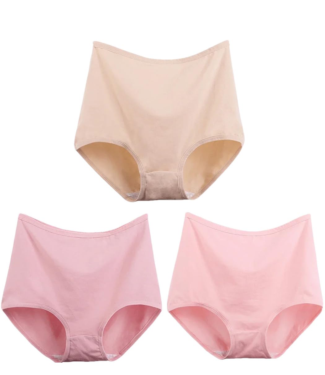 Bragas de algodón para mujer, 3 piezas, ropa interior de cintura alta, transpirables, color liso